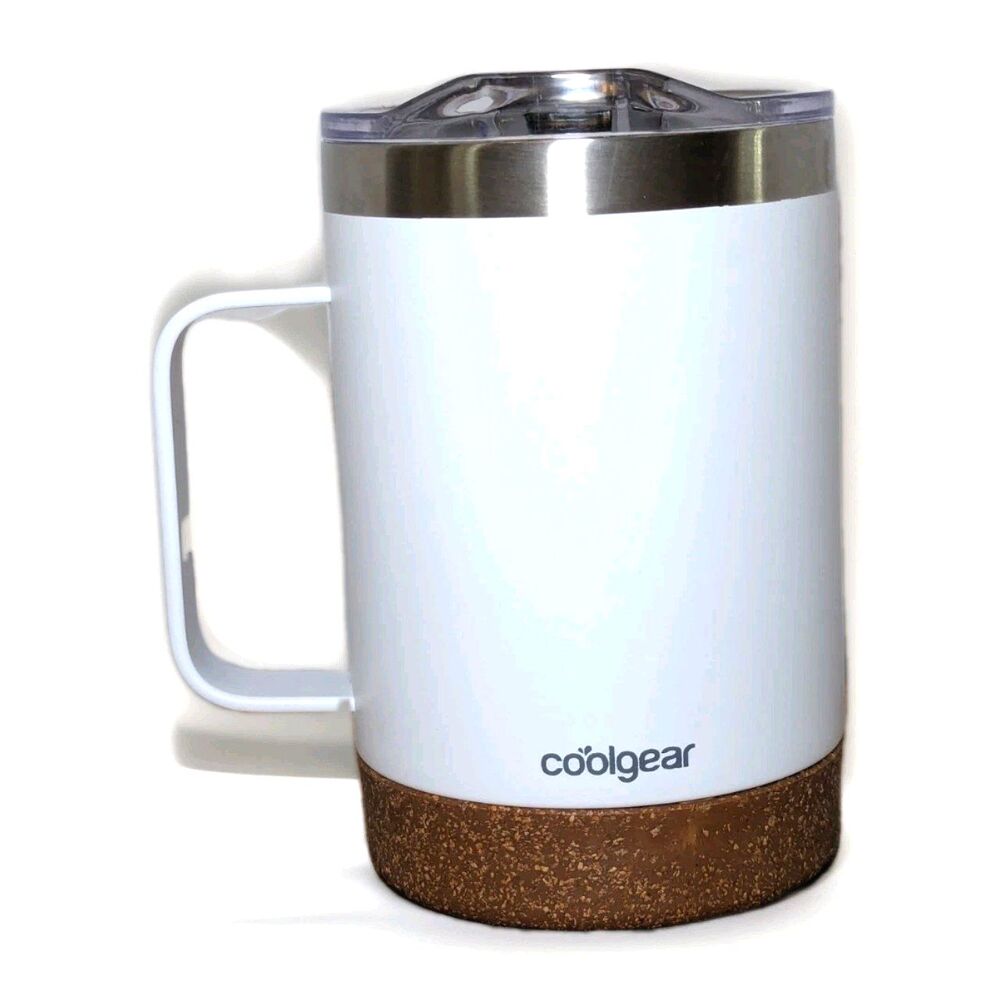 Cool Gear White Coffee Mug Slider Lid Stainless Steel Double Wall Insulation NEW